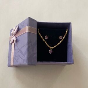 Heart-shaped Alexandrite and 14k gold earrings / necklace set. New in box!
